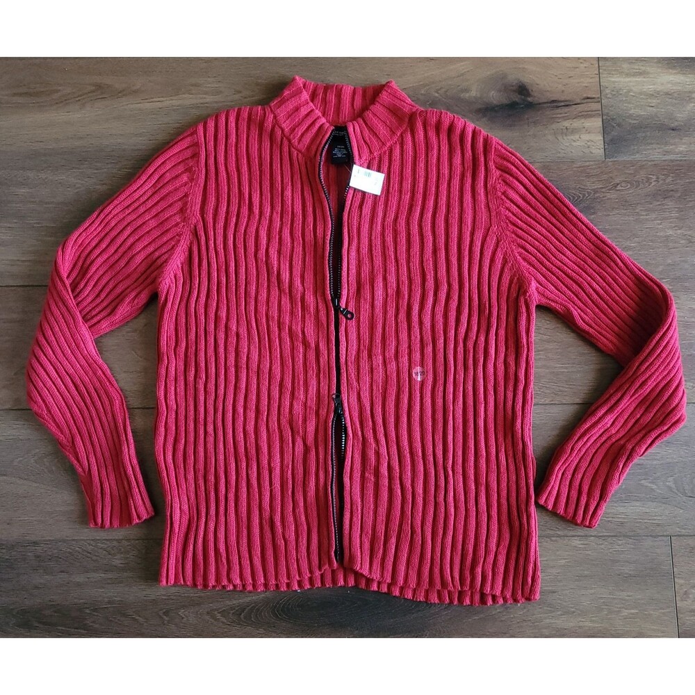 Cable Knit Sweater Womens 18/20 FLAW Full Double Zip Red Venezia Lane Bryant NEW